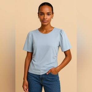 Madewell NWT Side-Cinch Puff-Sleeve Tee Size XS in Feather Blue